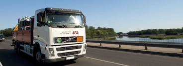 AGA cylinder truck driving on the road